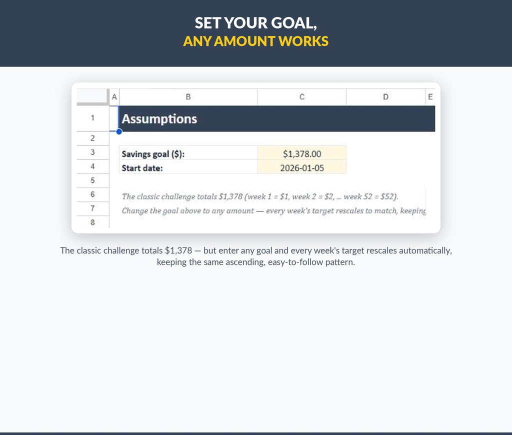 52-Week Savings Challenge Tracker | Customizable Google Sheets Planner (Digital Download)
