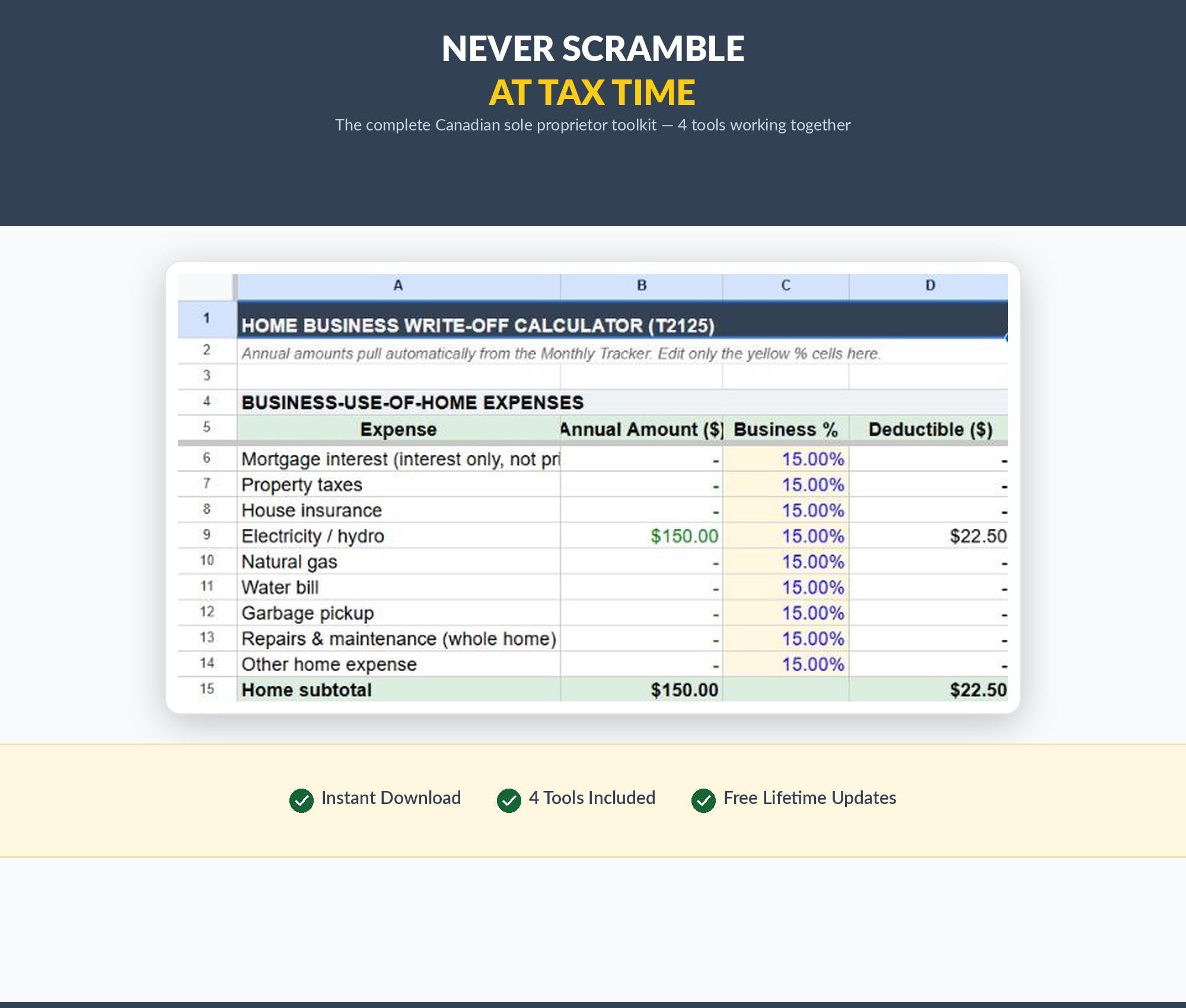 Canadian Small Business Tax Spreadsheet Bundle | T2125 Expense Tracker (Google Sheets)