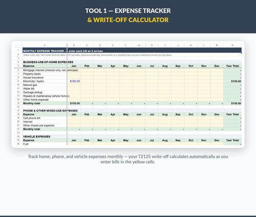 Canadian Small Business Tax Spreadsheet Bundle | T2125 Expense Tracker (Google Sheets)
