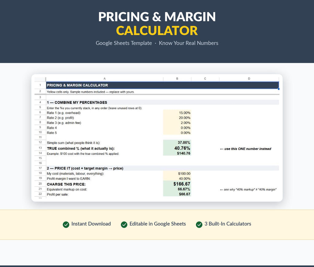 Pricing Margin Calculator Google Sheets | Small Business Profit Tool (Digital Download)