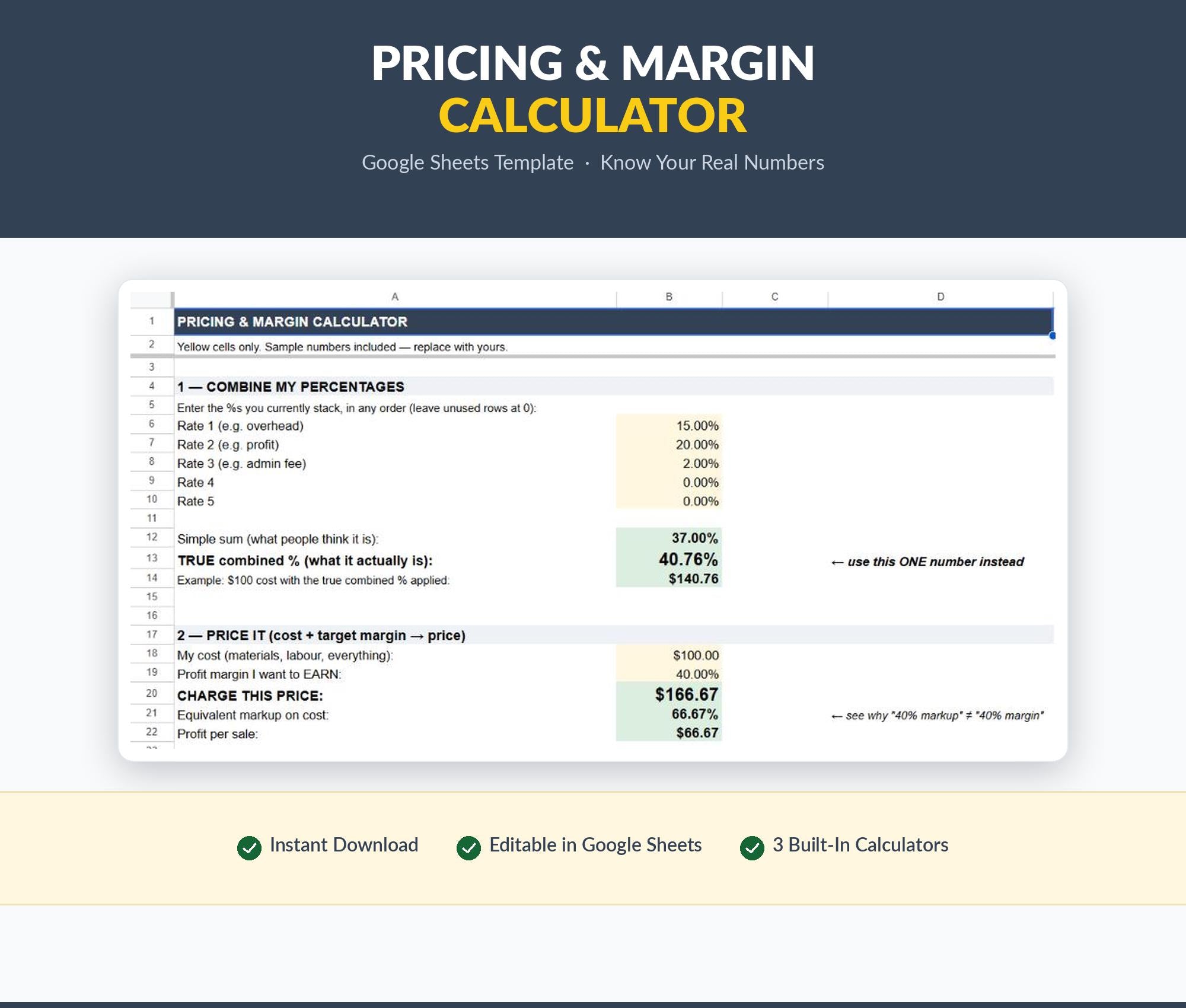 Pricing Margin Calculator Google Sheets | Small Business Profit Tool (Digital Download)