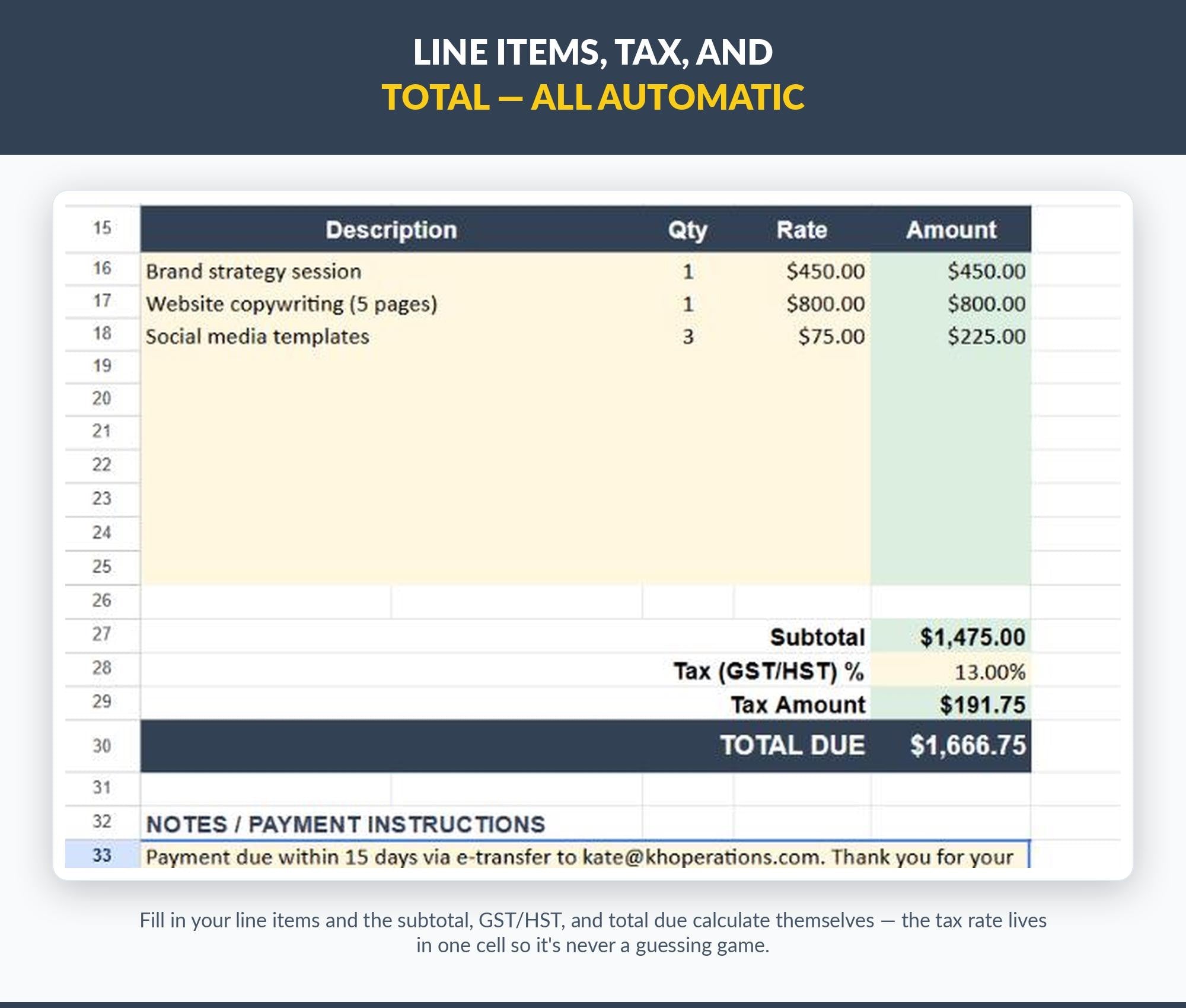 Self-Employed Invoice Template Google Sheets | Canadian GST/HST Billing (Digital Download)