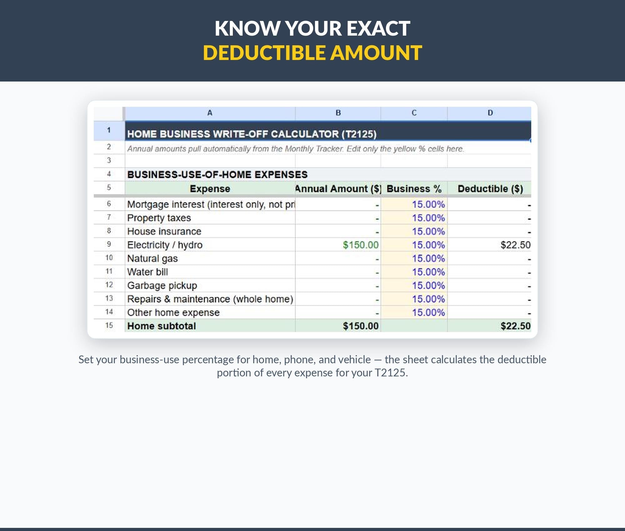 Canadian Home Business Expense Tracker | Google Sheets T2125 Write-Off Calculator