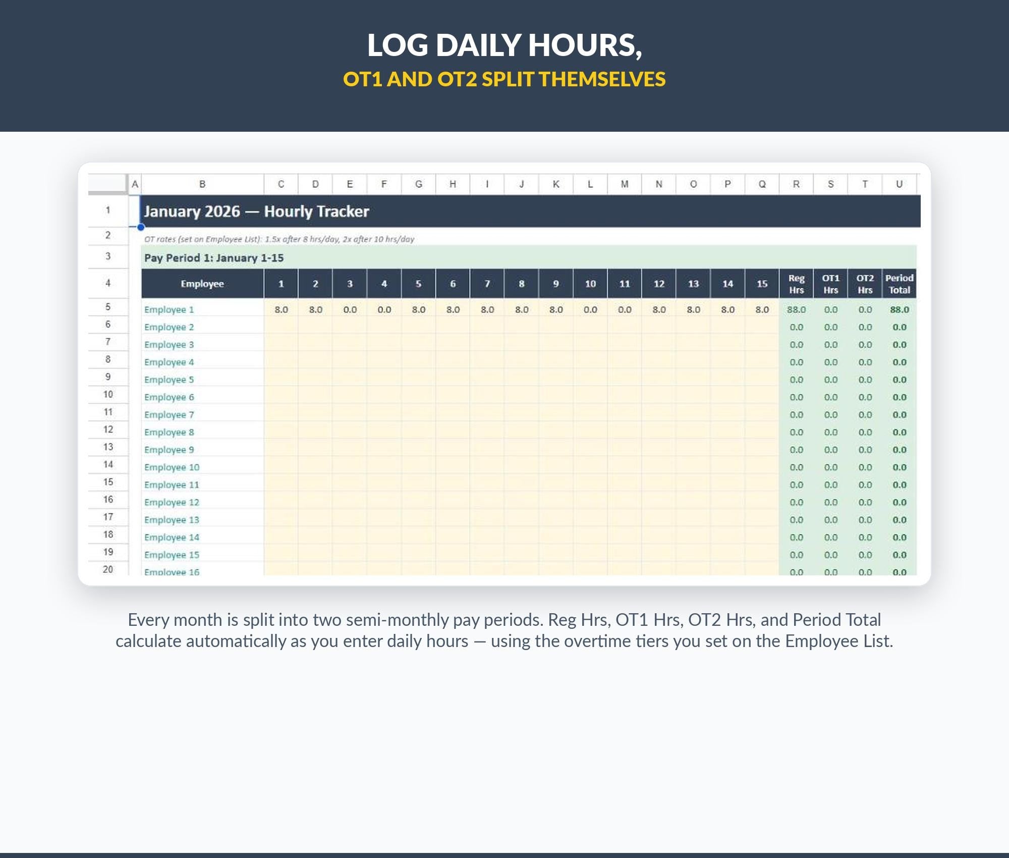 Employee Hourly Tracker Google Sheets | Semi-Monthly Payroll Timesheet (Digital Download)