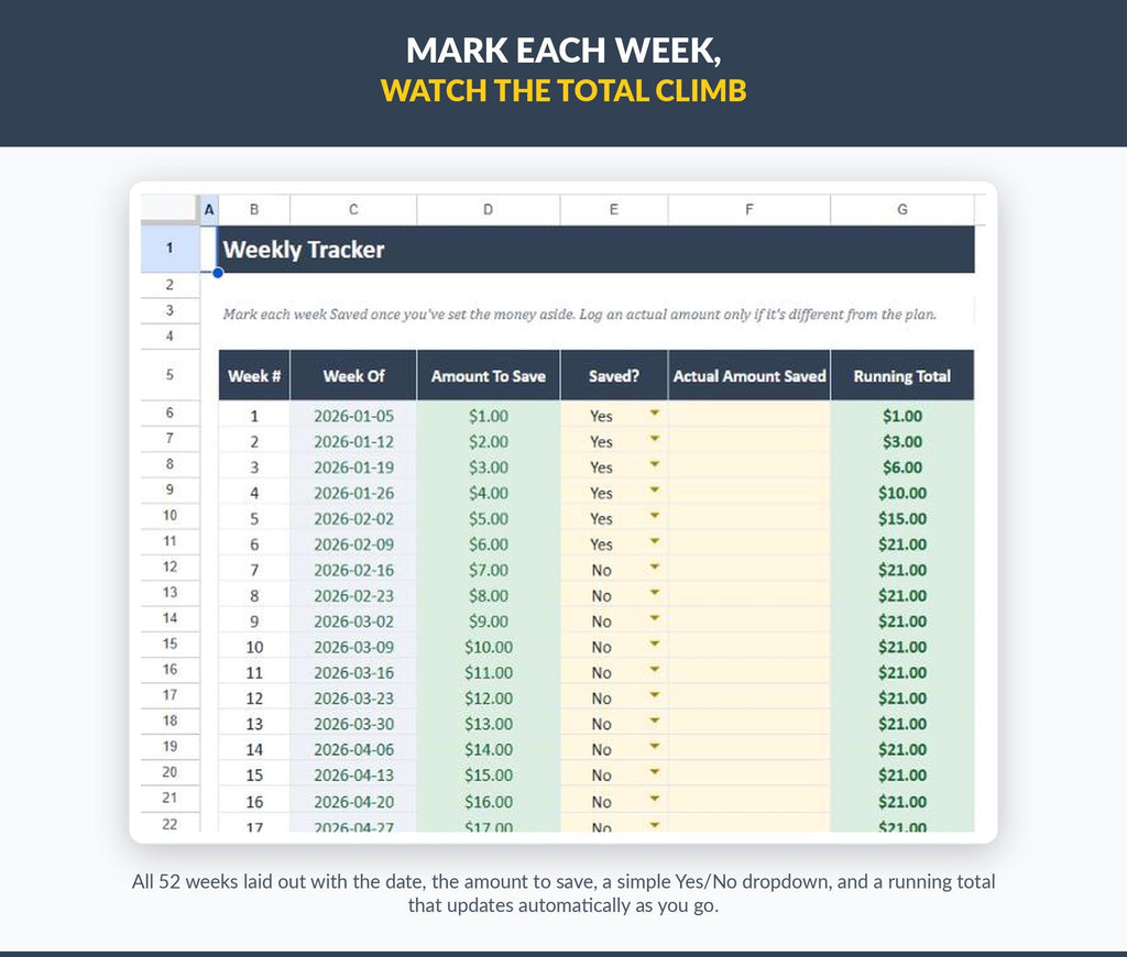 52-Week Savings Challenge Tracker | Customizable Google Sheets Planner (Digital Download)