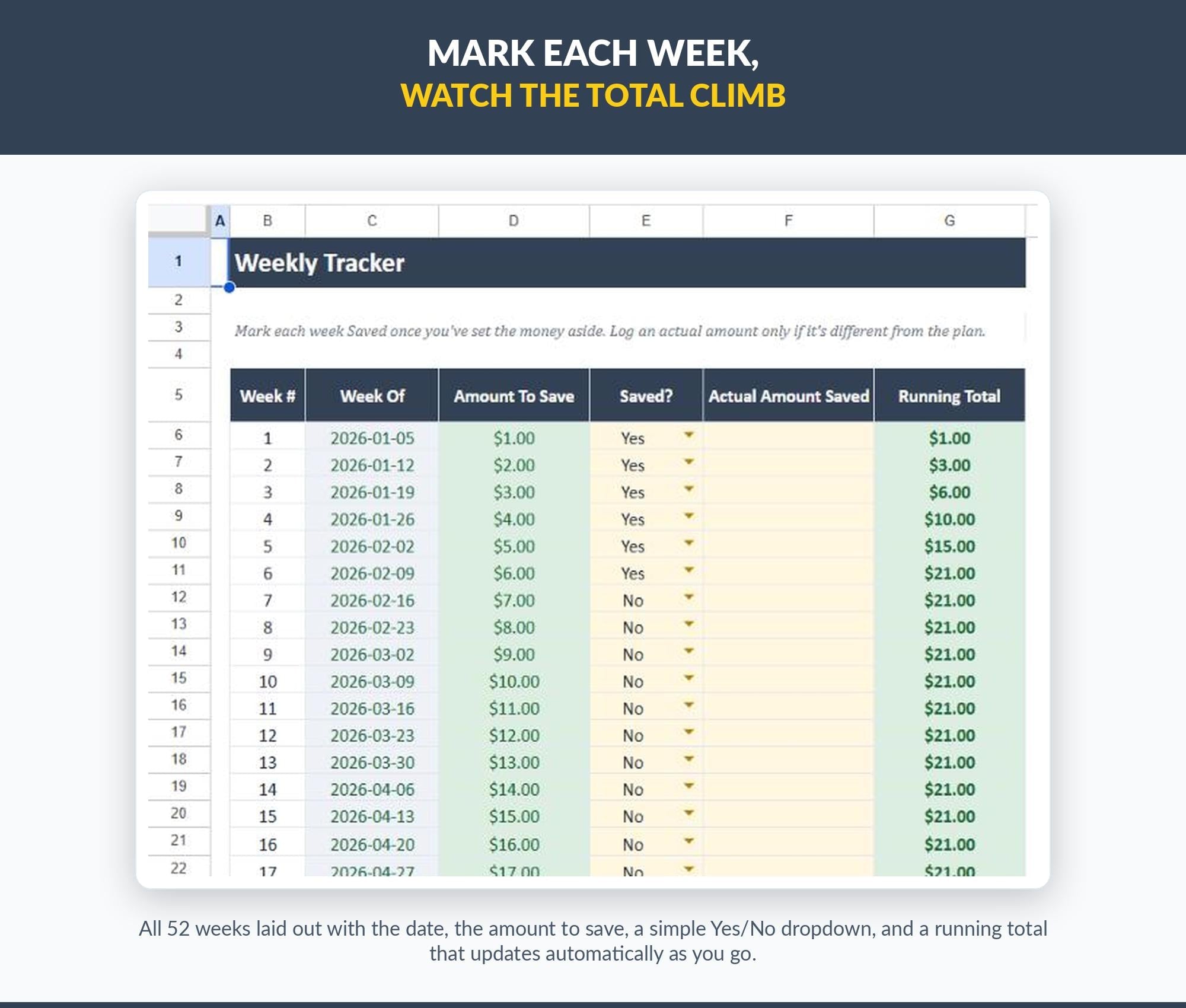 52-Week Savings Challenge Tracker | Customizable Google Sheets Planner (Digital Download)